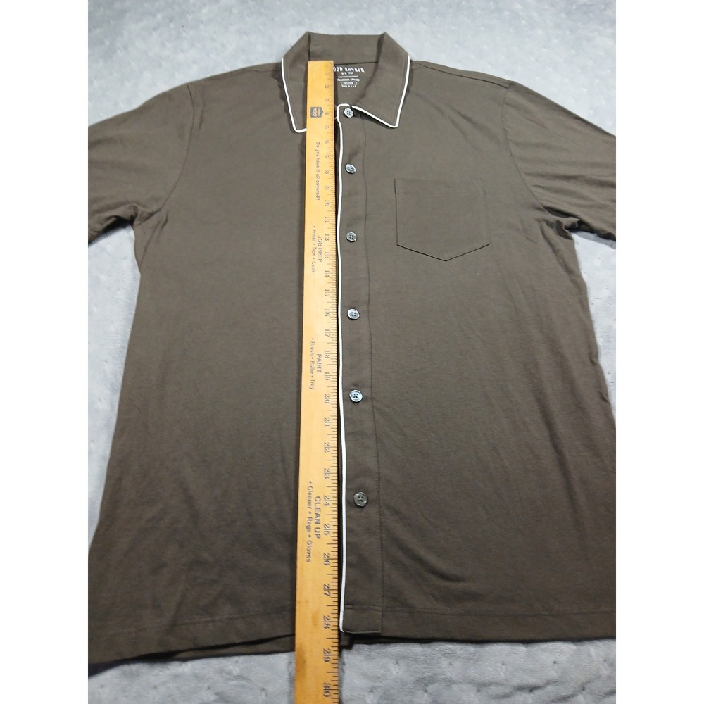 Todd Snyder Premium Jersey Full-Placket Polo Shirt Brown Men Medium Piping USA - Picture 6 of 7